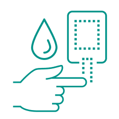 Person pricking finger to test blood sugar icon